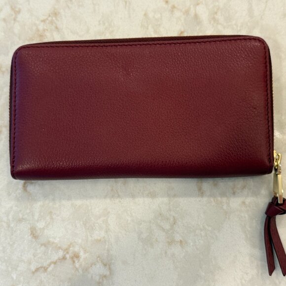 Tory Burch Wipstitch Logo Contential Zip Wallet Burgundy - Picture 2 of 4